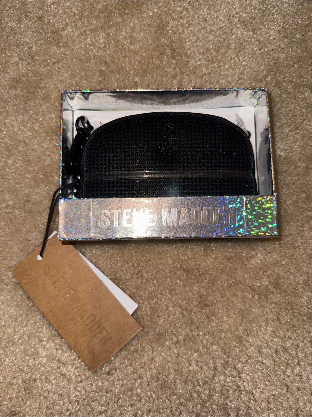 Steve Madden Black Sequin Mini Wallet Wristlet